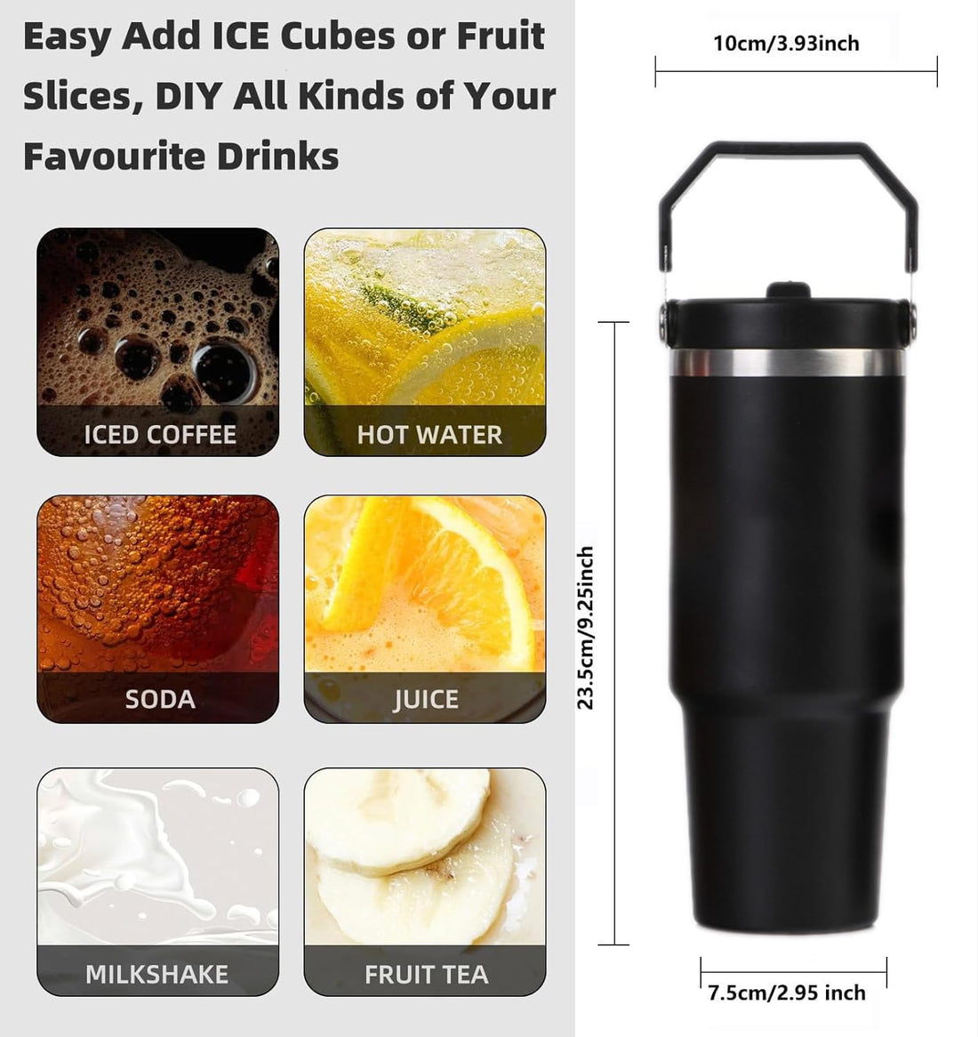 30 oz Vacuum Insulated Tumblers with Flip Straw and Top Handle